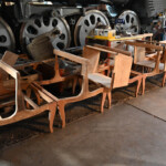 Removed wooden benches in front of the wheels of a French steam locomotive owned by third parties