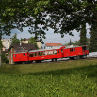 © Peter Hürzeler
Unser Fotozug bestehend aus der He 2/2 18, dem B2 7 und dem Hk 30 bei Vitznau. He 2/2 18
