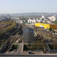 © Peter Hürzeler
Blick vom Siloturm auf die Gleisanlagen im Hafen Kleinhünigen. Gleisanlagen Hafen Kleinhünigen